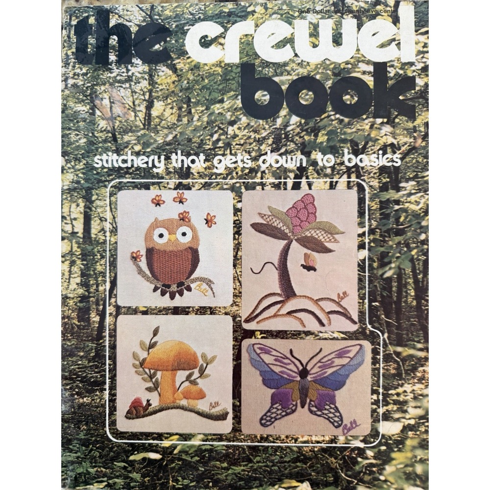 Vintage 70s The Crewel Stitchery Book Mid Century Modern‎ Owl Mushrrom Butterfly